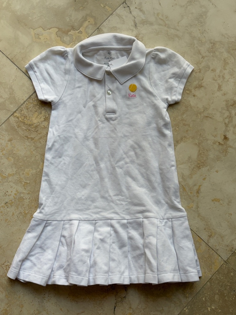 “Kate” Personalized White Polo Dress Size 6T with Tennis Logo